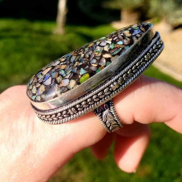 New Huge Copper Ethiopian Opal 925 Silver Statement Ring. - Picture 7 of 16